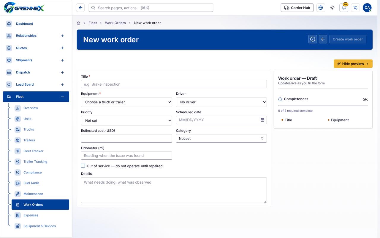 New work order