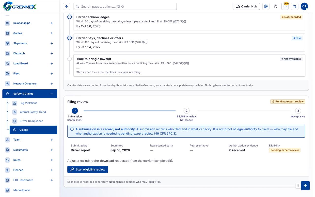 Filing review tab