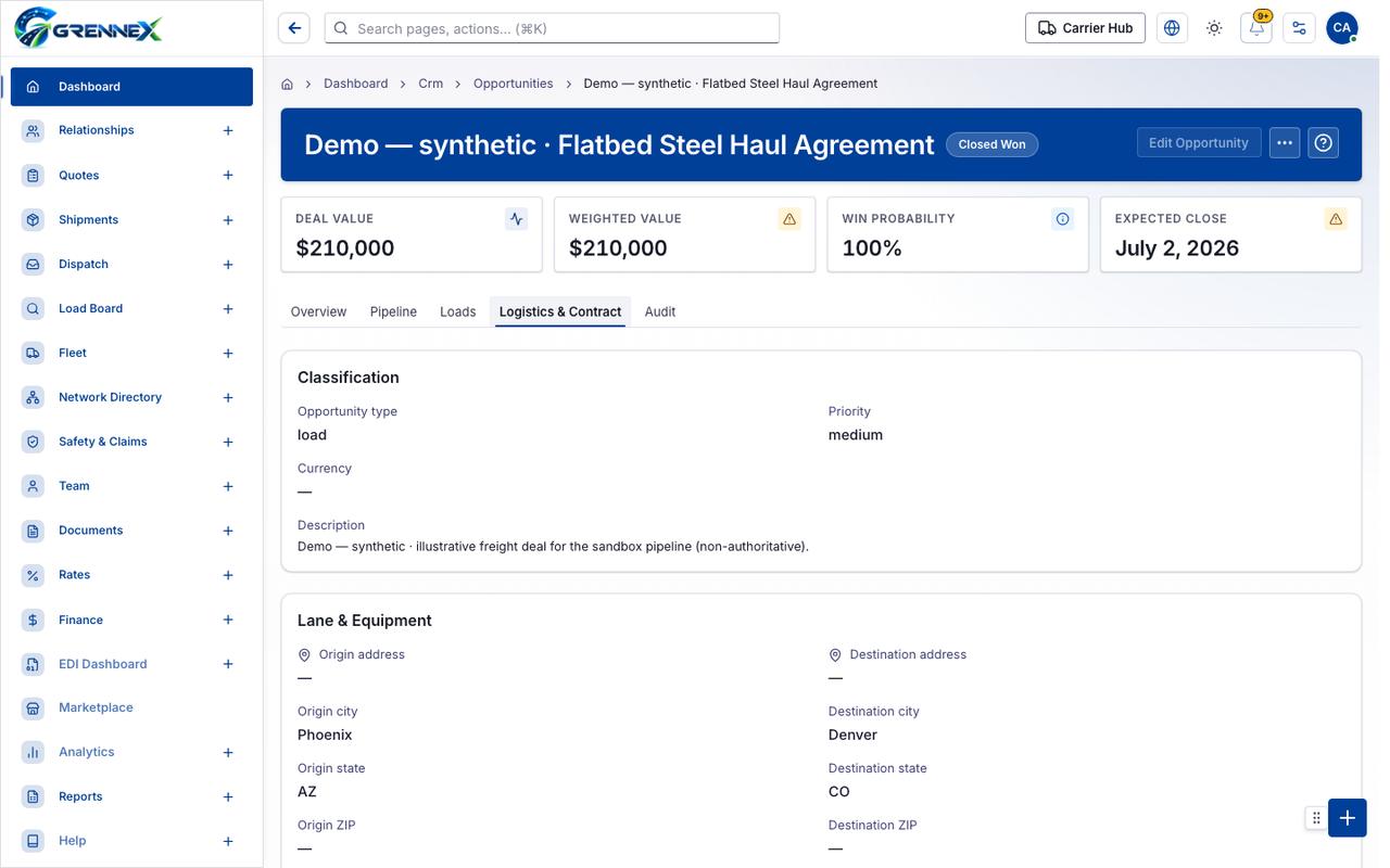 Logistics Contract tab