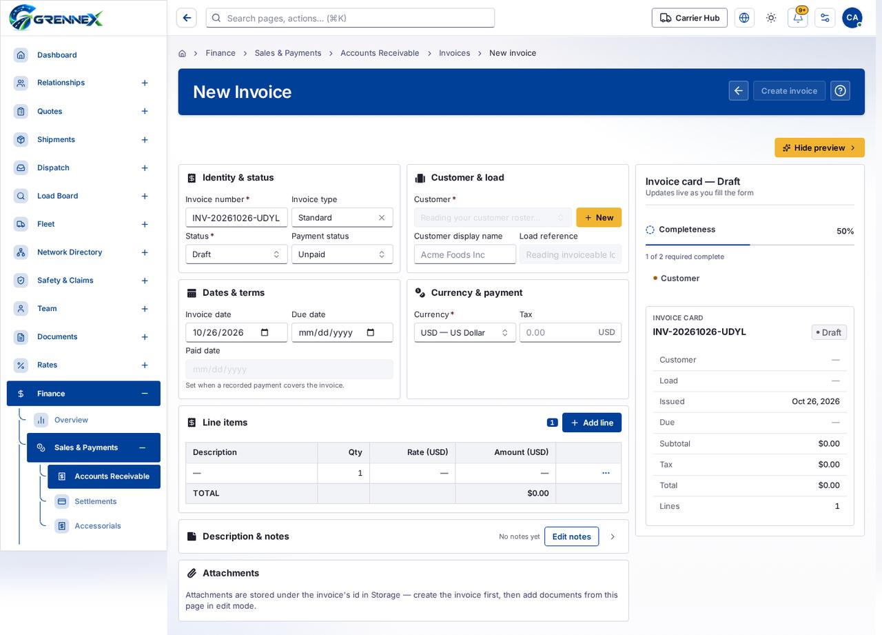 New invoice