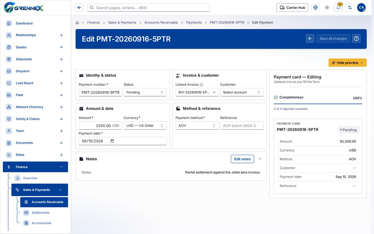 Edit payment