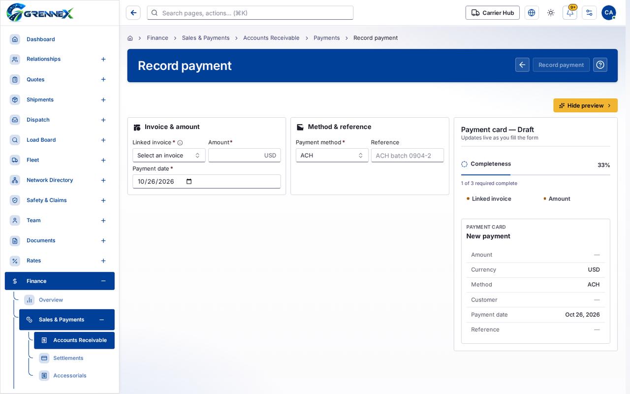 New payment