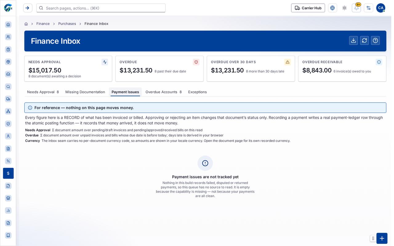 Payment Issues tab