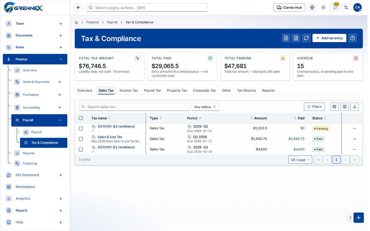 Sales Tax tab