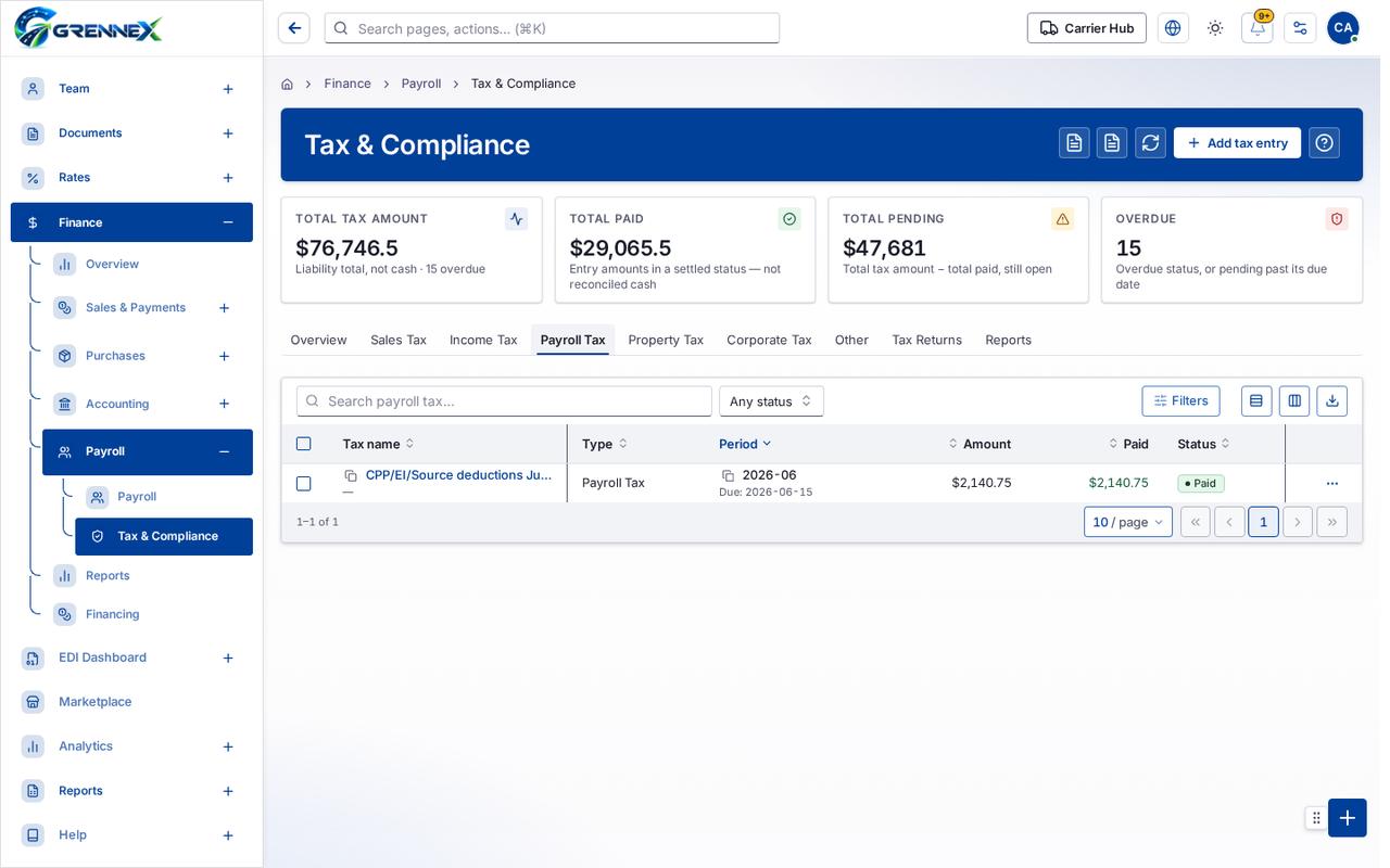 Payroll Tax tab