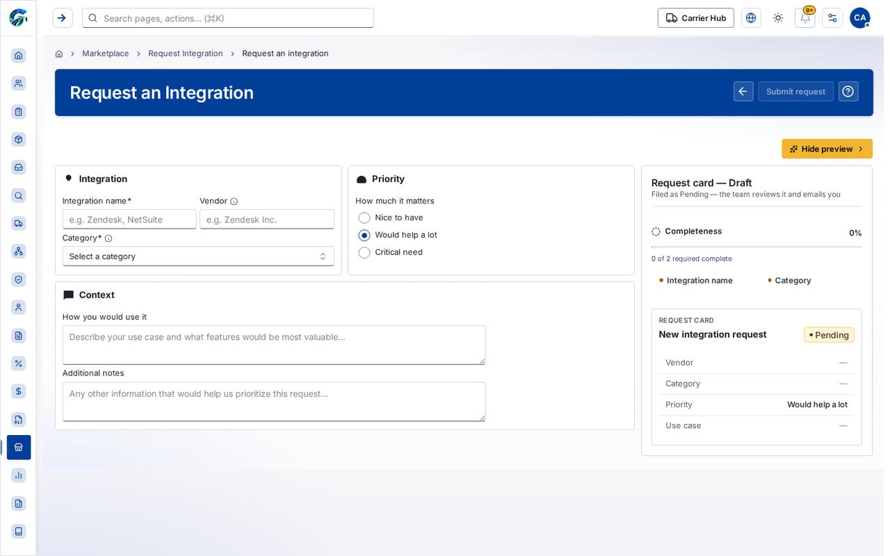New request integration