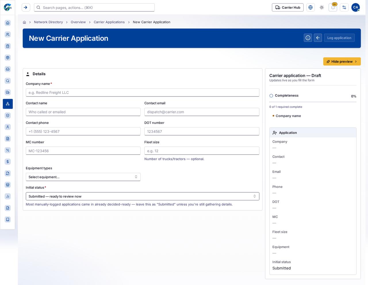 New carrier application