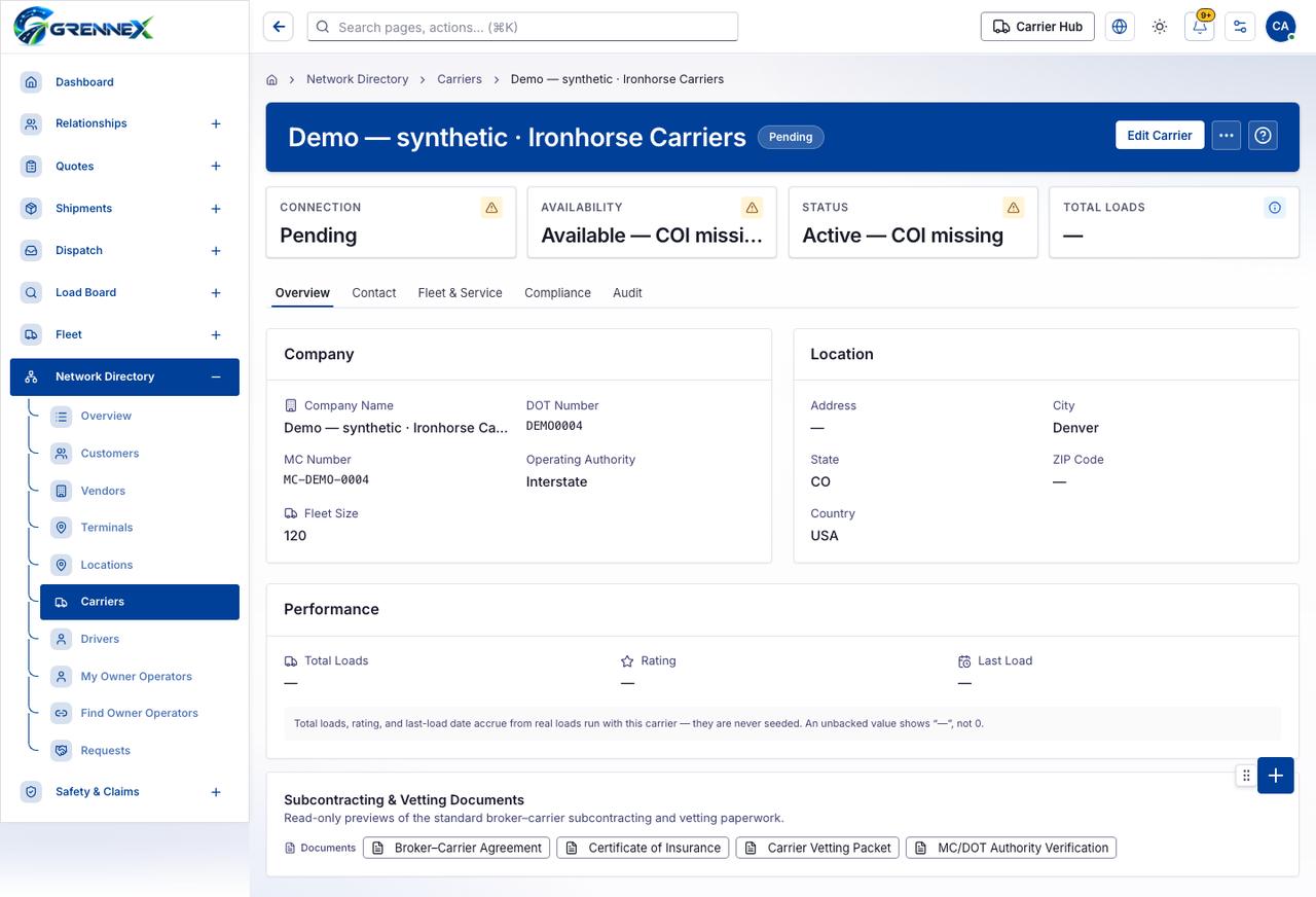 Connect carrier details