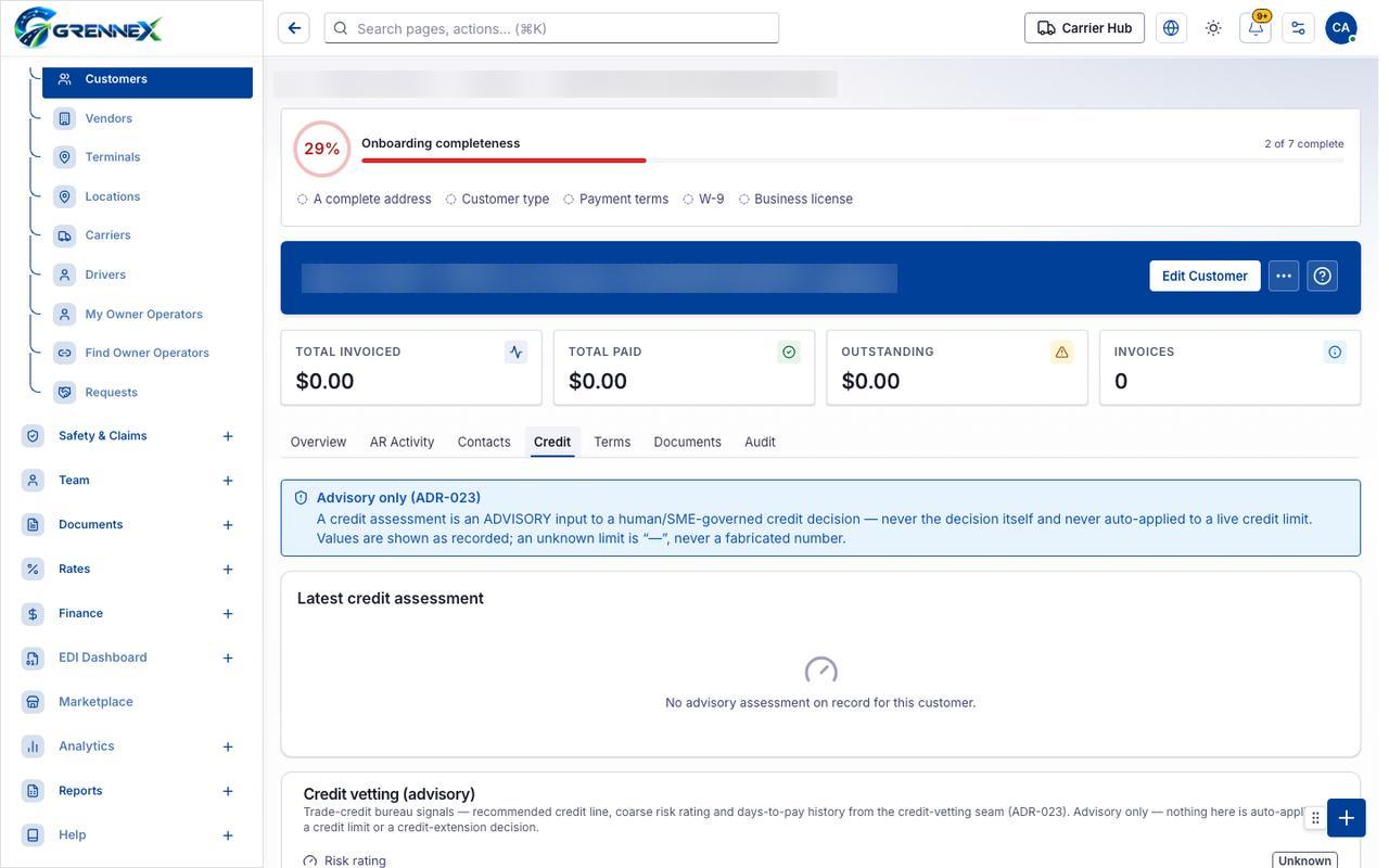 Credit tab