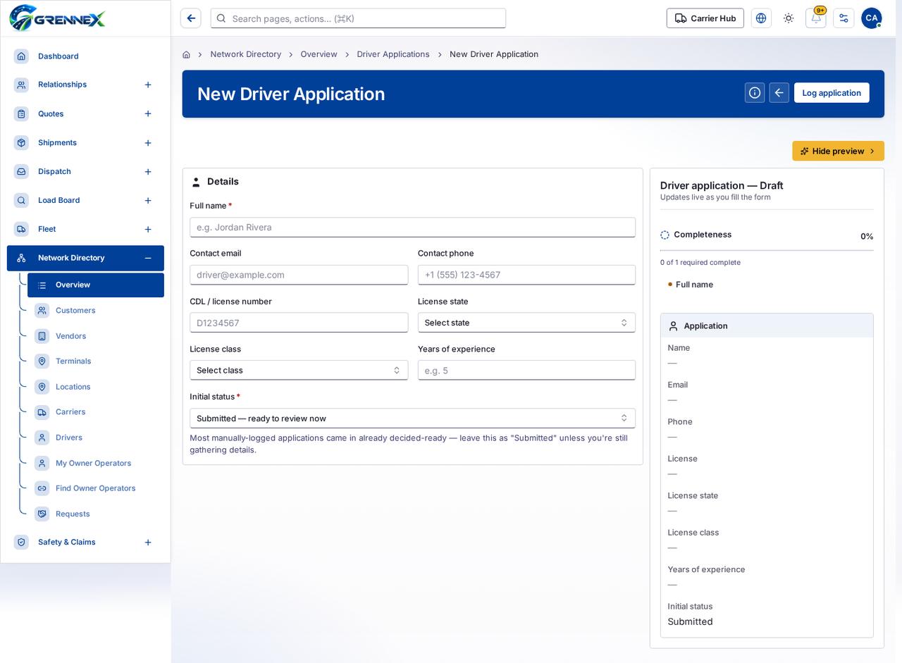 New driver application