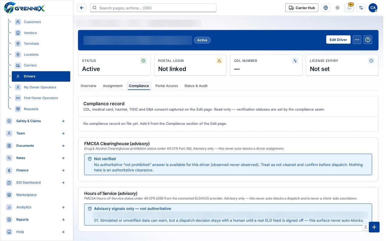Compliance tab