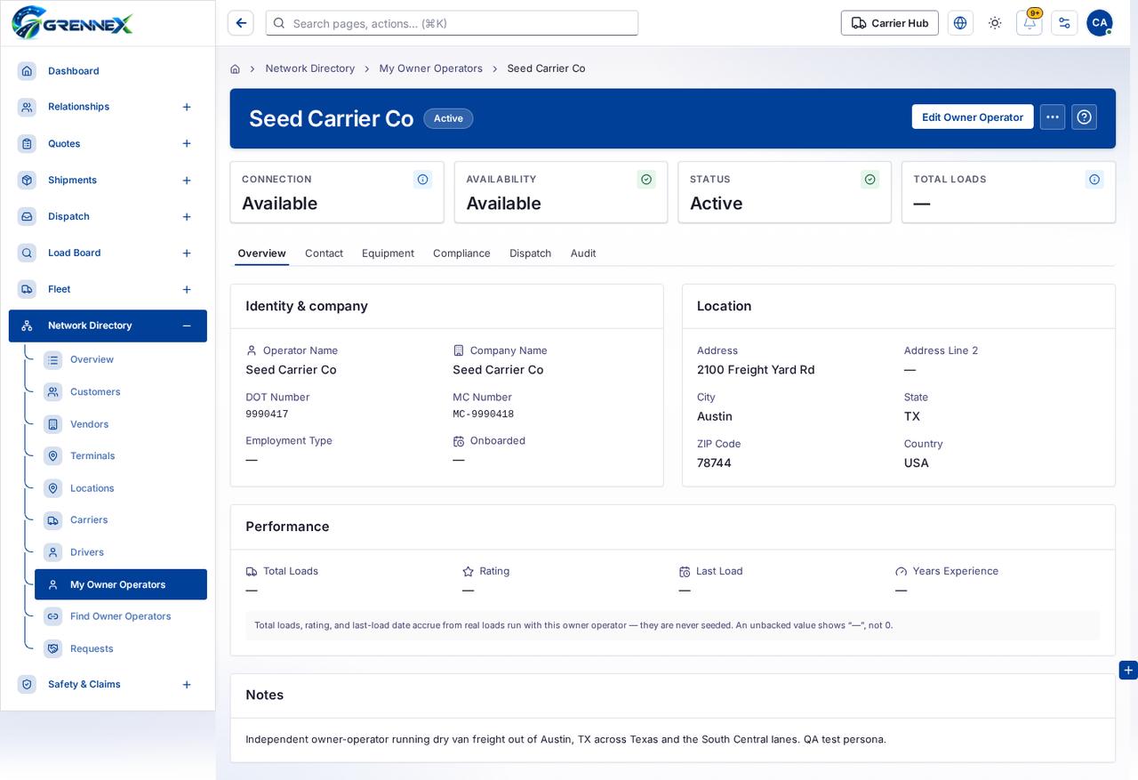 Owner operator details