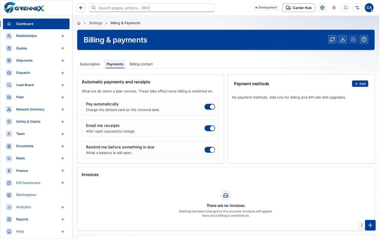Payments tab