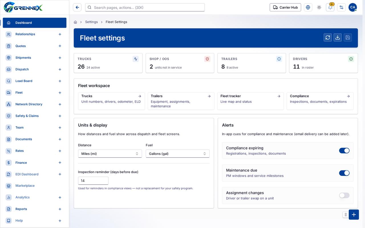 Fleet settings