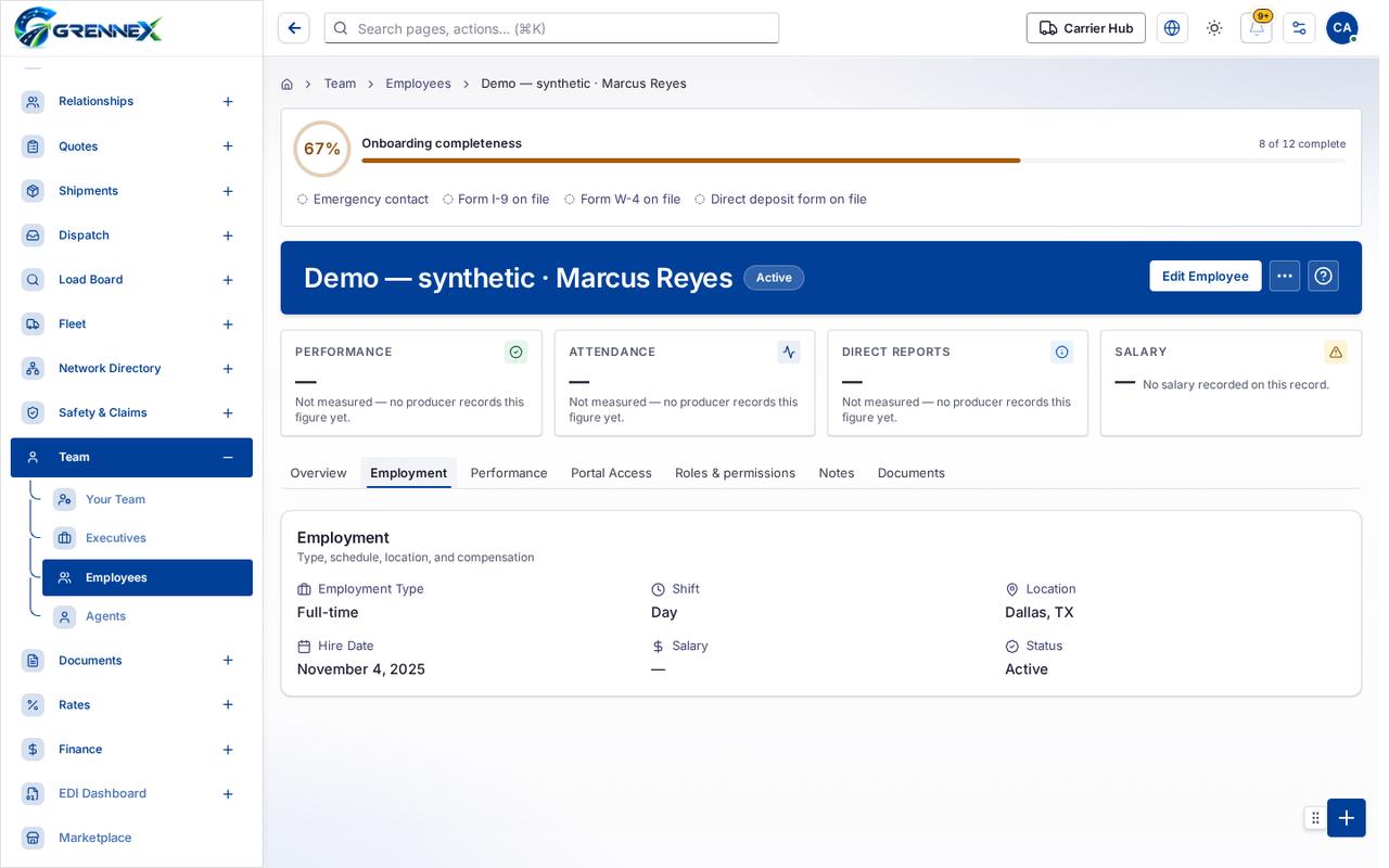 Employment tab