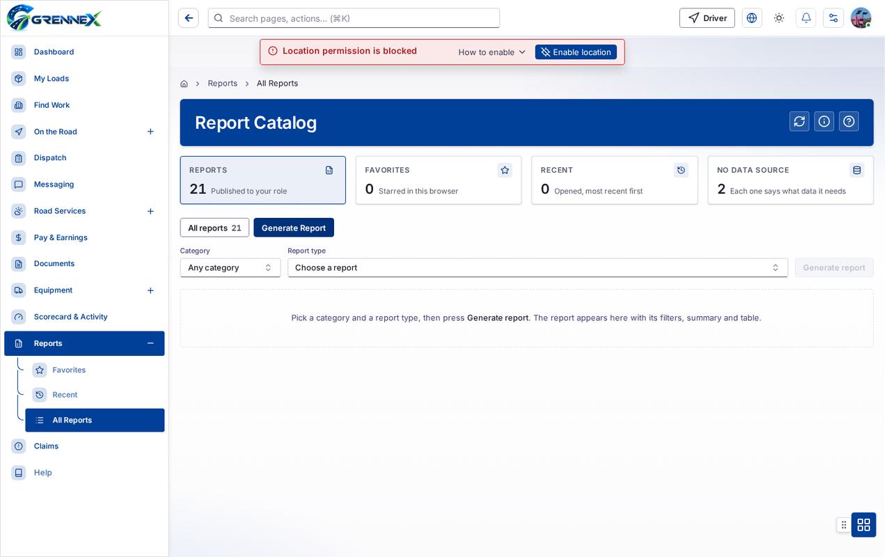 Generate Report tab
